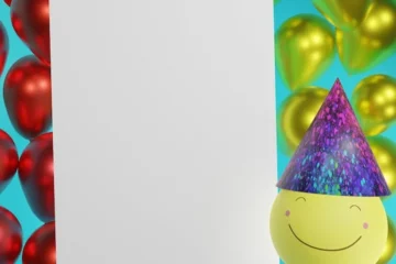 Makieta papieru z balonami i emoji urodzinowymi