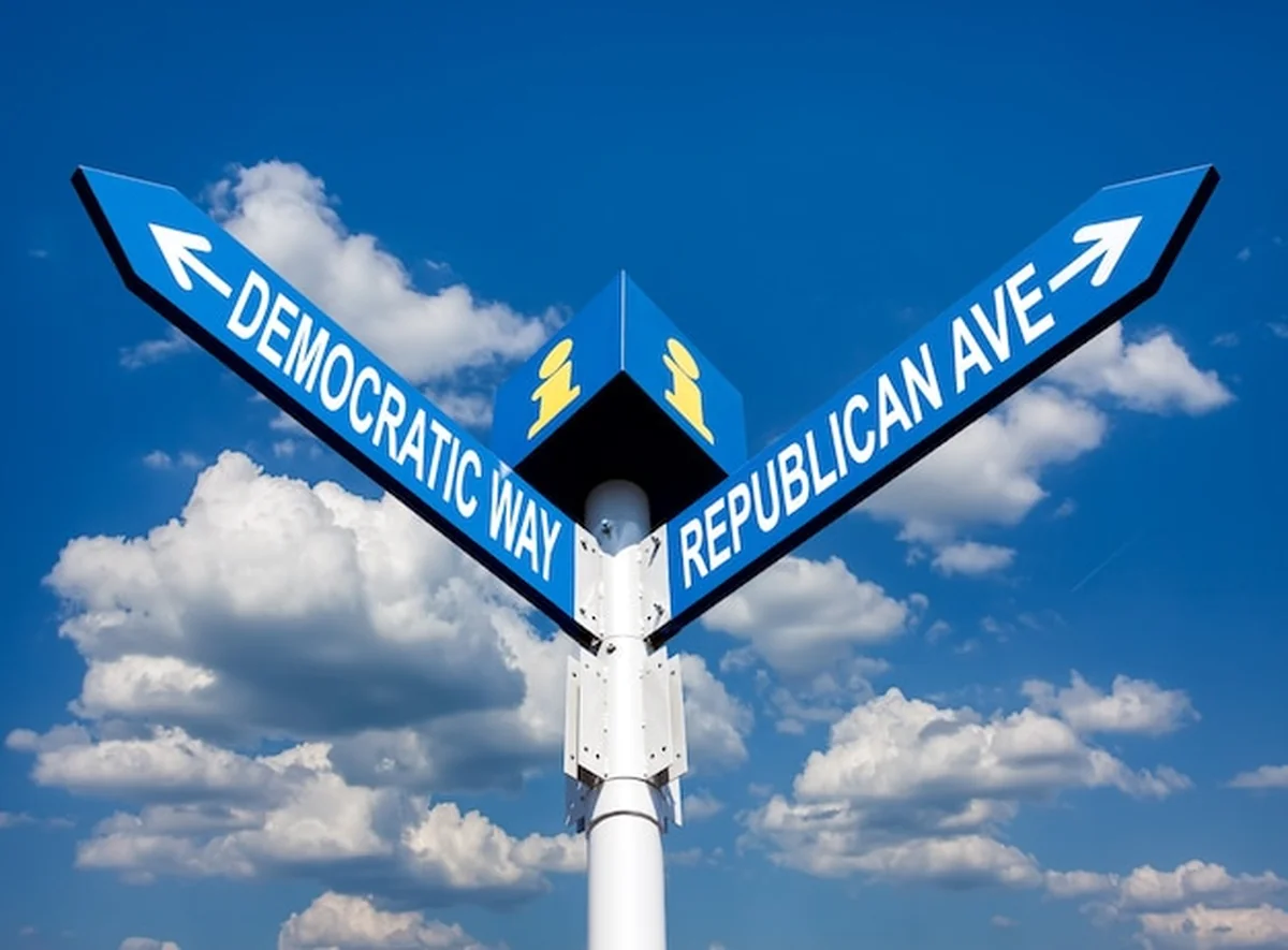 Konceptualny posterunek wyborczy z demokratycznym i republikańskim motywem