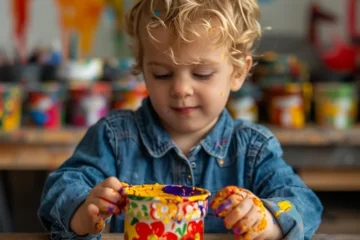 Dziecko bawiące się kolorowymi klockami