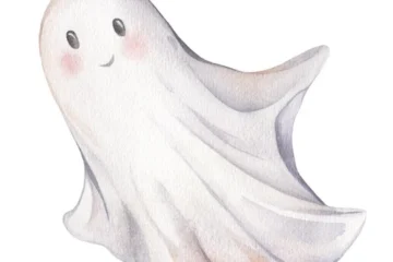 Słodki duch na Halloween, ręcznie narysowany akwarelowy rysunek przyjaznego